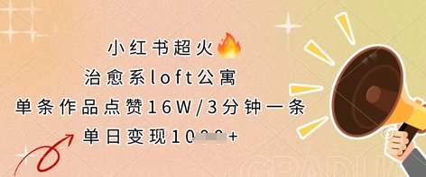 小红书超火的治愈系loft公寓，单条作品点赞16W，3分钟一条，单日变现数张 - 网赚资源网-网赚资源网