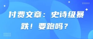 付费文章:史诗级暴跌!要跑吗?-网赚资源网