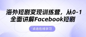 海外短剧变现训练营,从0-1全面讲解Facebook短剧-网赚资源网