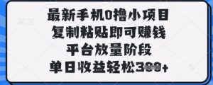 最新手机0撸小项目,复制粘贴即可挣钱,平台放量阶段,单日收益轻松3张+【揭秘】-网赚资源网