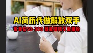 AI简历代做解放双手，客单价50-300不等，既能挣钱又能囤粉-网赚资源网