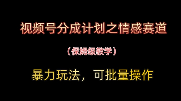 视频号分成计划之情感赛道暴力玩法，可批量操作，保姆级教学 - 网赚资源网-网赚资源网