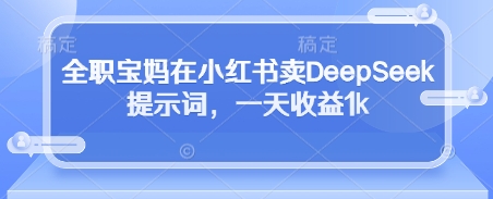 全职宝妈在小红书卖DeepSeek提示词，一天收益1k - 网赚资源网-网赚资源网