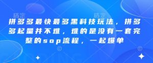 拼多多最快最多黑科技玩法，拼多多起量并不难，难的是没有一套完整的sop流程，一起爆单!-网赚资源网
