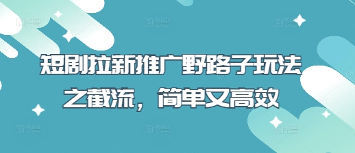 短剧拉新推广野路子玩法之截流，简单又高效 - 网赚资源网-网赚资源网