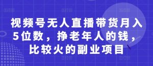 视频号无人直播带货月入5位数，挣老年人的钱，比较火的副业项目-网赚资源网