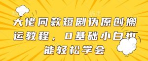 大佬同款短剧伪原创搬运方法,0基础小白也能轻松学会-网赚资源网