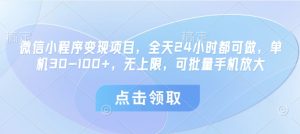 微信小程序变现项目,全天24小时都可做,单机30-100+,无上限,可批量手机放大-网赚资源网