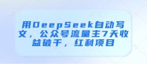 用DeepSeek自动写文,公众号流量主7天收益破千,红利项目-网赚资源网