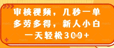 视频审核员，几秒一单，不限时间，不限地点，多做多得，新人小白一天轻松几张+【揭秘】 - 网赚资源网-网赚资源网