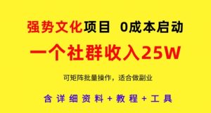 强势文化项目,一个社群收入25个W,0成本启动,可矩阵批量操作,原创详细实操教程-网赚资源网