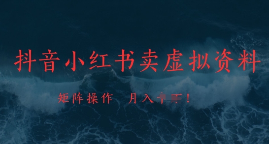 抖音小红书卖虚拟资料，市场需求一直存在，矩阵操作，月入1w+ - 网赚资源网-网赚资源网