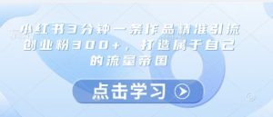 小红书3分钟一条作品精准引流创业粉300+,打造属于自己的流量帝国-网赚资源网