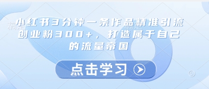 小红书3分钟一条作品精准引流创业粉300+，打造属于自己的流量帝国 - 网赚资源网-网赚资源网