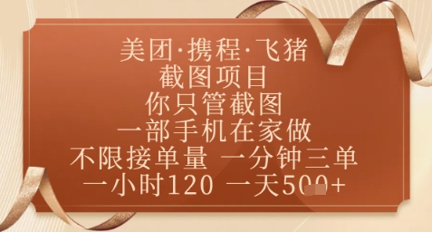 飞猪美团截图项目，你只管截图，一部手机在家做，正规平台无套路，一天5张+【揭秘】 - 网赚资源网-网赚资源网