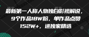 最新第一人称人物独白影视解说，9个作品18W粉，单作品点赞152W+，进独家精选-网赚资源网