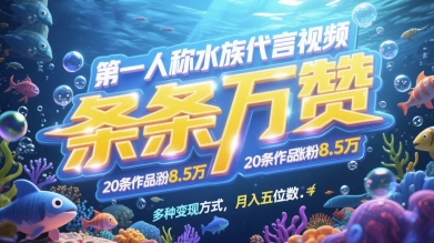 第一人称水族代言视频，条条万赞，20条作品涨粉7.8W，多种变现方式月入五位数 - 网赚资源网-网赚资源网