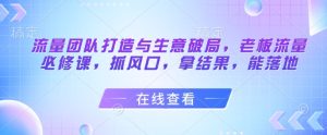 流量团队打造与生意破局,老板流量必修课,抓风口,拿结果,能落地-网赚资源网