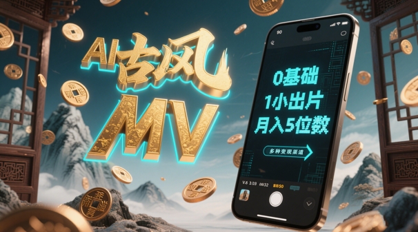 AI一键生成古风音乐MV，0剪辑基础1小时出片，多种变现渠道，一部手机月入5位数 - 网赚资源网-网赚资源网