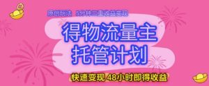 得物流量主托管计划，原创玩法，5分钟三重收益变现，快速变现，48小时即得收益【揭秘】-网赚资源网