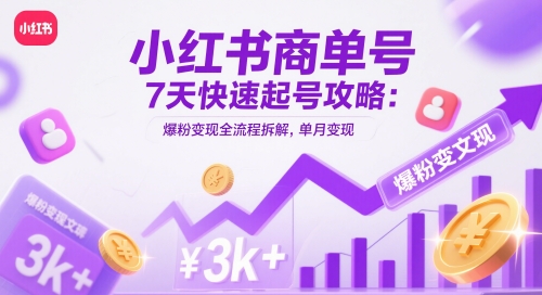 小红书商单号7天快速起号攻略：爆粉变现全流程拆解，单月变现3k+ - 网赚资源网-网赚资源网