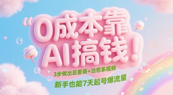 0成本靠AI搞钱！3步做出反差萌+治愈系视频，新手也能7天起号爆流量 - 网赚资源网-网赚资源网