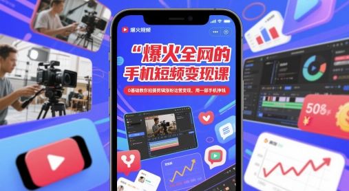 爆火全网的手机短视频变现课，0基础教你拍摄剪辑涨粉运营变现，用一部手机挣钱 - 网赚资源网-网赚资源网