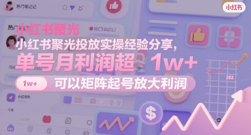 小红书聚光投放实操经验分享，单号月利润超1w+，可以矩阵起号放大利润 - 网赚资源网-网赚资源网