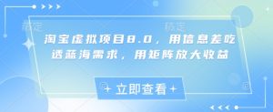 淘宝虚拟项目8.0，用信息差吃透蓝海需求，用矩阵放大收益-网赚资源网