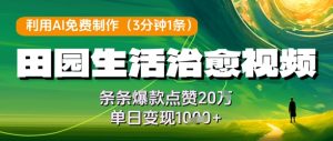 利用AI免费制作田园生活治愈视频,条条爆款点赞20W,单日变现几张-网赚资源网
