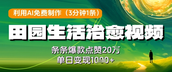 利用AI免费制作田园生活治愈视频，条条爆款点赞20W，单日变现几张 - 网赚资源网-网赚资源网