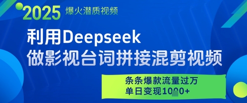 利用Deepseek做影视台词拼接混剪视频，条条爆款流量过W，单日变现多张 - 网赚资源网-网赚资源网