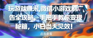 玩游戏挣米,微信小游戏刷广告全攻略,手把手教你变现秘籍,小白当天见效-网赚资源网