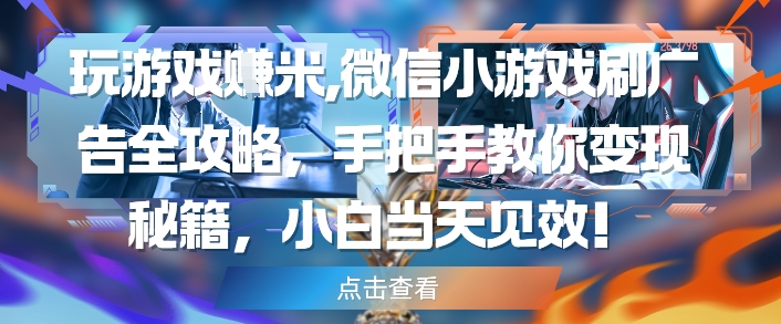 玩游戏挣米，微信小游戏刷广告全攻略，手把手教你变现秘籍，小白当天见效 - 网赚资源网-网赚资源网