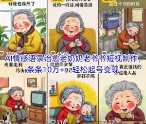 AI情感语录治愈老奶奶老爷爷短视制作,条条10万+,轻松起号变现-网赚资源网