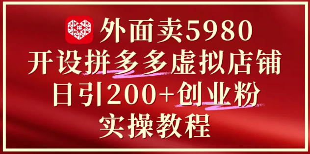 外面卖5980开设拼多多虚拟店铺：单日引流200+创业付费粉实战教程 - 网赚资源网-网赚资源网