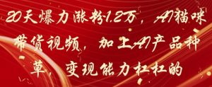 20天爆力涨粉1.2W,AI猫咪带货视频,加上AI产品种草,变现能力杠杠的-网赚资源网