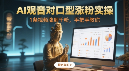 AI观音对口型涨粉实操，1条视频涨到千粉，手把手教你 - 网赚资源网-网赚资源网