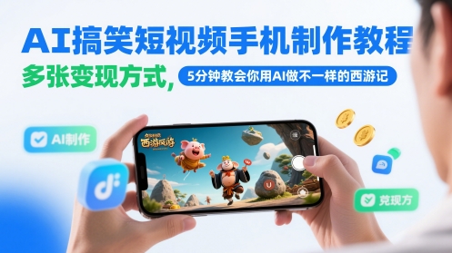 AI搞笑短视频手机制作教程，多张变现方式，5分钟教会你用AI做不一样的西游记 - 网赚资源网-网赚资源网