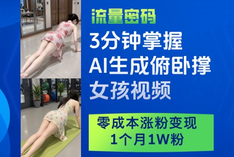 3分钟掌握AI生成俯卧撑女孩视频，零成本涨粉变现，1个月1W粉 - 网赚资源网-网赚资源网