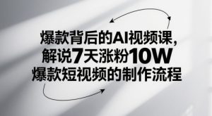 爆款背后的AI视频课，解说7天涨粉10W爆款短视频的制作流程 - 网赚资源网-网赚资源网