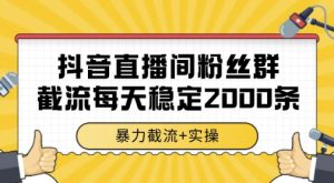 抖音直播间粉丝群暴力截流,一台电脑每天稳定2000条数据,暴力截流+实操 【揭秘】-网赚资源网