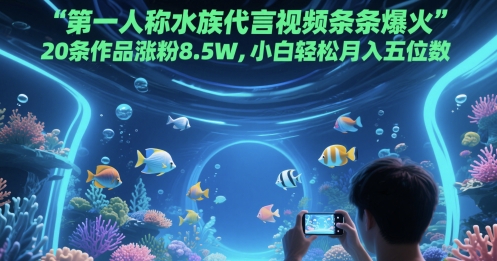 第一人称水族代言视频条条爆火，20条作品涨粉8.5W，小白轻松月入五位数 - 网赚资源网-网赚资源网