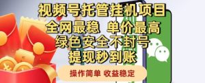 视频号托管挂G项目全网最稳,单价最高,绿色安全不封号提现秒到账,操作简单,收益稳定【揭秘】 - 网赚资源网-网赚资源网