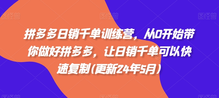 拼多多日销千单训练营，从0开始带你做好拼多多，让日销千单可以快速复制(更新25年5月) - 网赚资源网-网赚资源网