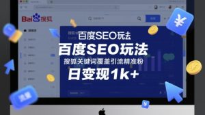 百度SEO玩法，搜狐关键词覆盖引流精准粉，日变现1k+【揭秘】-网赚资源网
