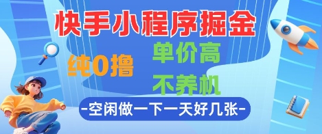 快手小程序掘金，纯0撸，单价高不养机 利用空闲时间做一做，一天好几张【揭秘】 - 网赚资源网-网赚资源网