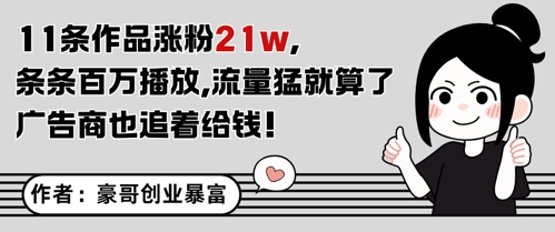 11条作品涨粉21W，条条百W播放，流量猛就算了，广告商也追着给钱 - 网赚资源网-网赚资源网