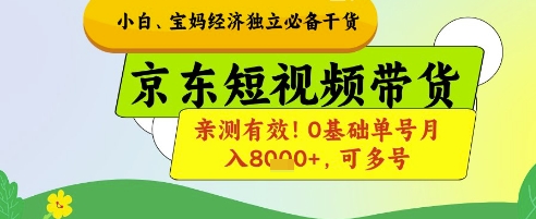 小白宝妈经济独立必备干货，京东短视频带货，亲测有效!0基础单号月入8k+，可多号【揭秘】 - 网赚资源网-网赚资源网