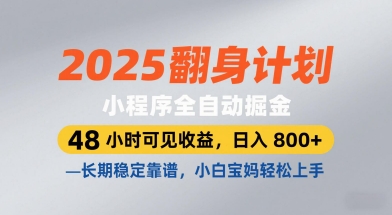 2025翻身计划，小程序全自动掘金，48小时可见收益，日入8张+，长期稳定靠谱，小白宝妈轻松上手【揭秘】 - 网赚资源网-网赚资源网